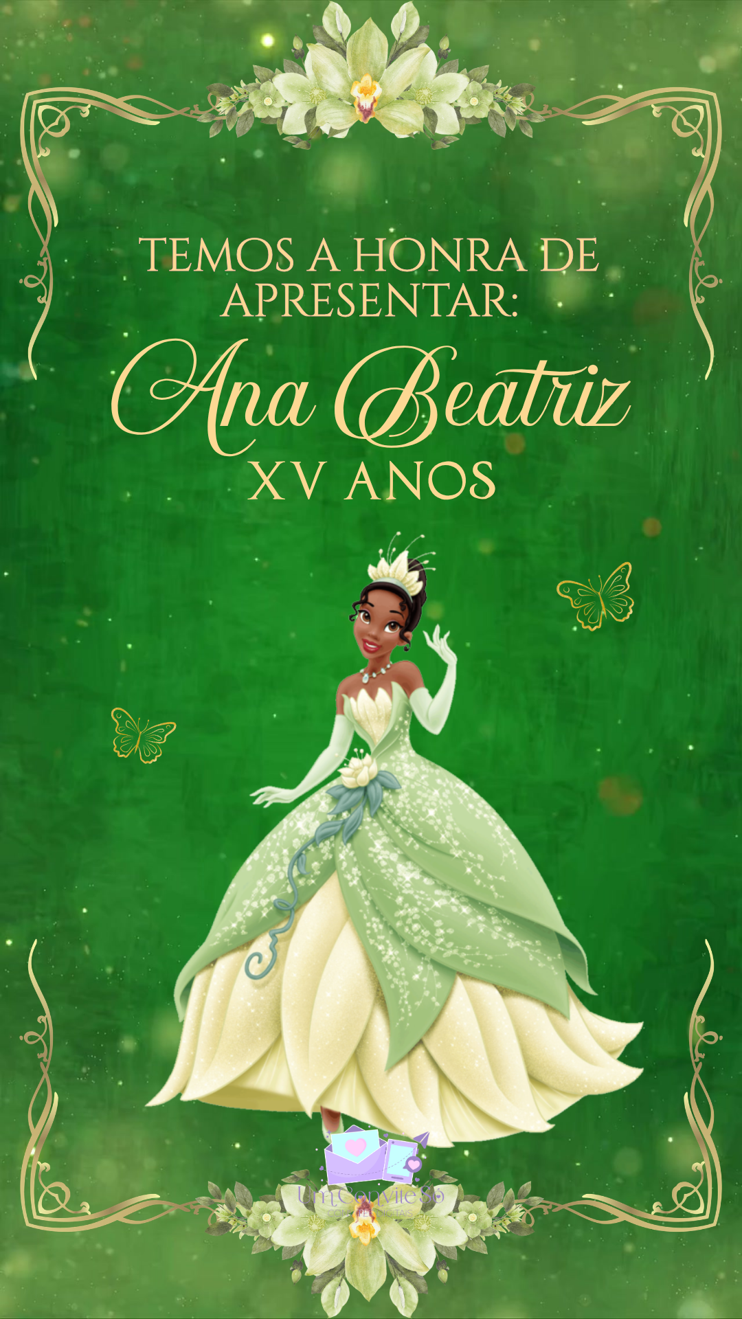 Capa do convite animado Tiana 15 Anos